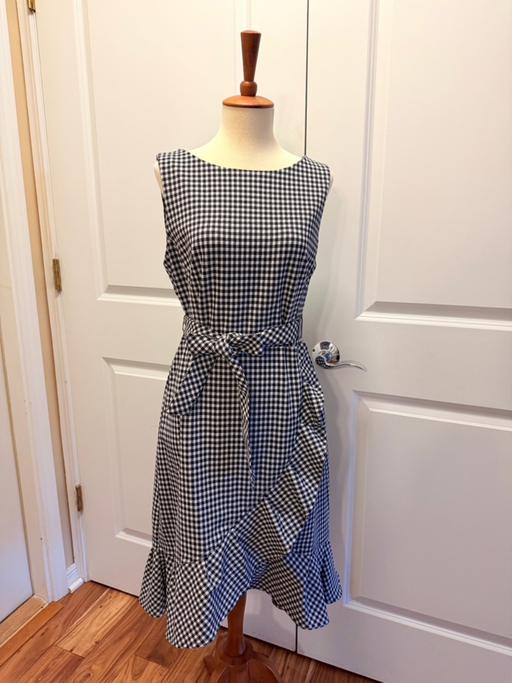 Calvin Klein Black and White Gingham Midi Dress